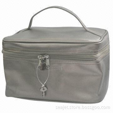 Cosmetic Bags with Leopard Grain Printing, Square Shape, Made of 400D Polyester